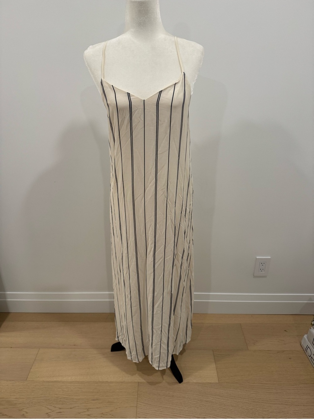 Massimo Dutti Cream Maxi Slip Dress with Black Vertical Stripes